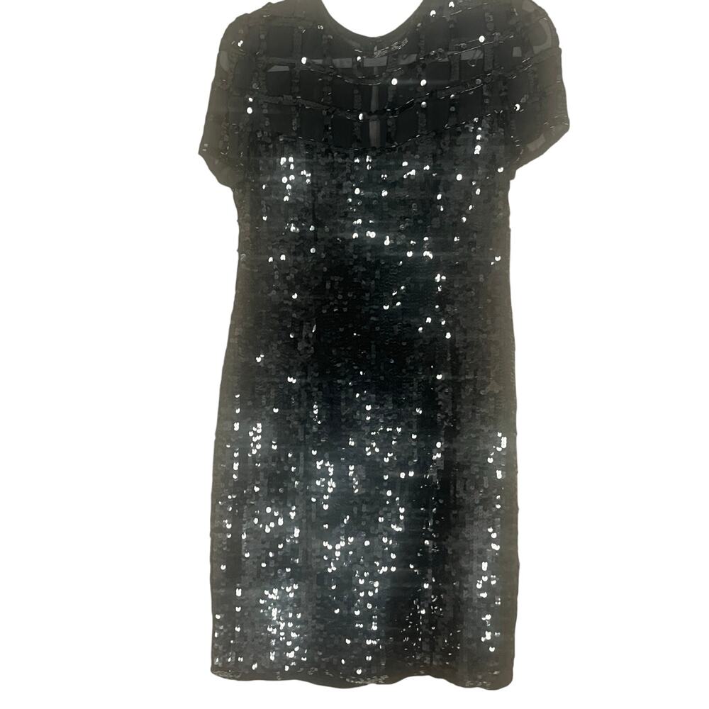 Rare Vintage A.J. Bari Petites Black Sequin Cocktail Dress with 100% Silk
